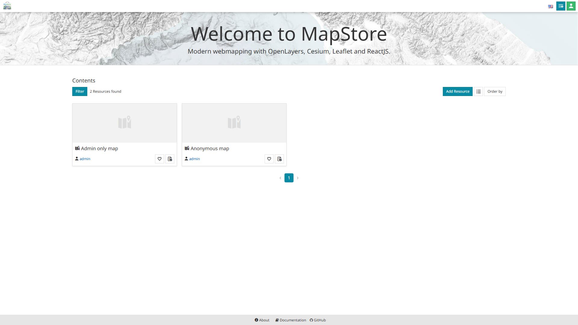 Homepage as ADMIN user