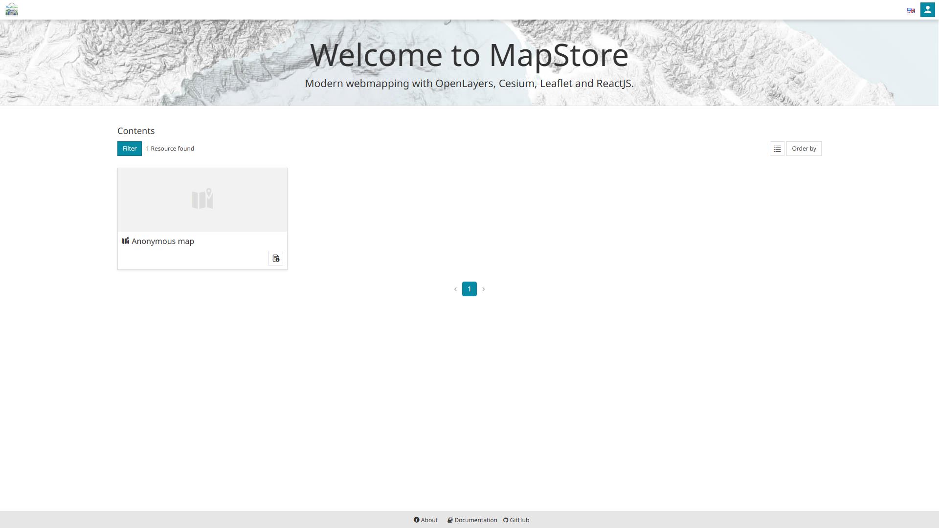 Default homepage of the MapStore project